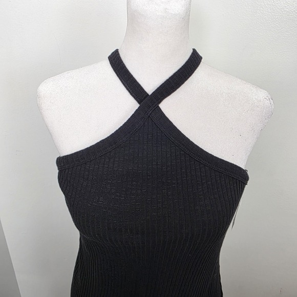 NEW Old Navy Black Ribbed Knit Halter Side Slit Fitted Midi Dress Size Large - Picture 3 of 10